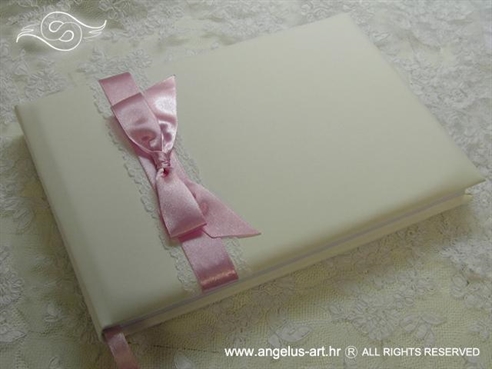 wedding guestbook with lace and pink satin bow