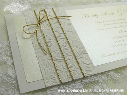 bijela krem pozivnica za vjenčanje sa zlatnim konopcem