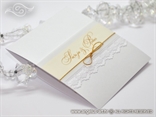 bijela pozivnica za vjenčanje s čipkom i zlatnim konopcem