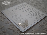 bijela pozivnica za vjencanje s cirkonima satenskom masnom i leptirom