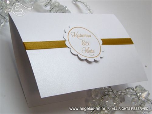 bijelo zlatna pozivnica za vjenčanje s trakom