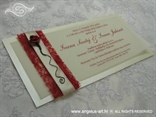 crvena bordo pozivnica za vjenčanje s ružom i sisalom