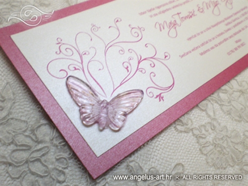 fuksija pozivnica za vjenčanje s leptirom