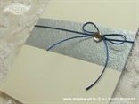 krem plava pozivnica za vjenčanje detalj plave mašnice i cirkona