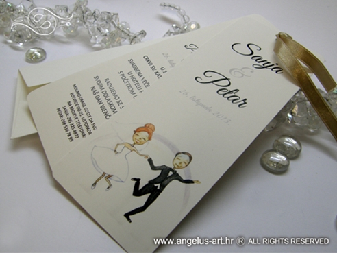 krem pozivnica za vjencanje u obliku bookmarkera