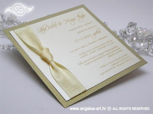 krem zlatna pozivnica za vjenčanje sa šampanj mašnom