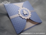 birthday invitation in a blue envelope with embossing pattern
