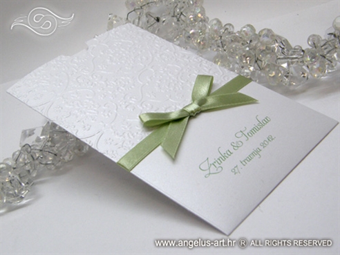 pozivnica za vjenčanje bijela sa zelenom mašnicom