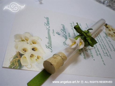 pozivnica za vjenčanje u epruveti s kalom i mašnicom