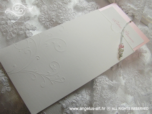 rozo bijela pozivnica za vjenčanje na izvlačenje s perlicama