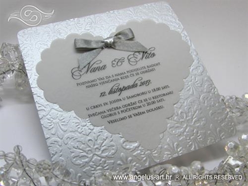 srebrna pozivnica za vjencanje ornamented silver heart