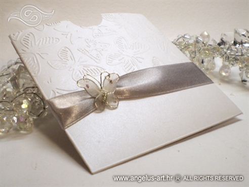 srebrna pozivnica za vjenčanje s leptirom na izvlačenje