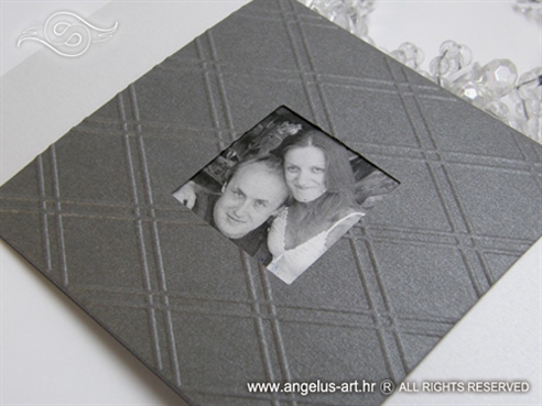 tamno srebrna pozivnica za vjenčanje sa slikom i 3D tiskom