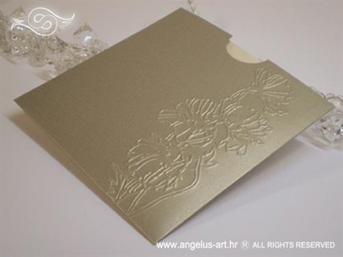zlatna pozivnica za vjenčanje s 3D cvijetom na izvlačenje